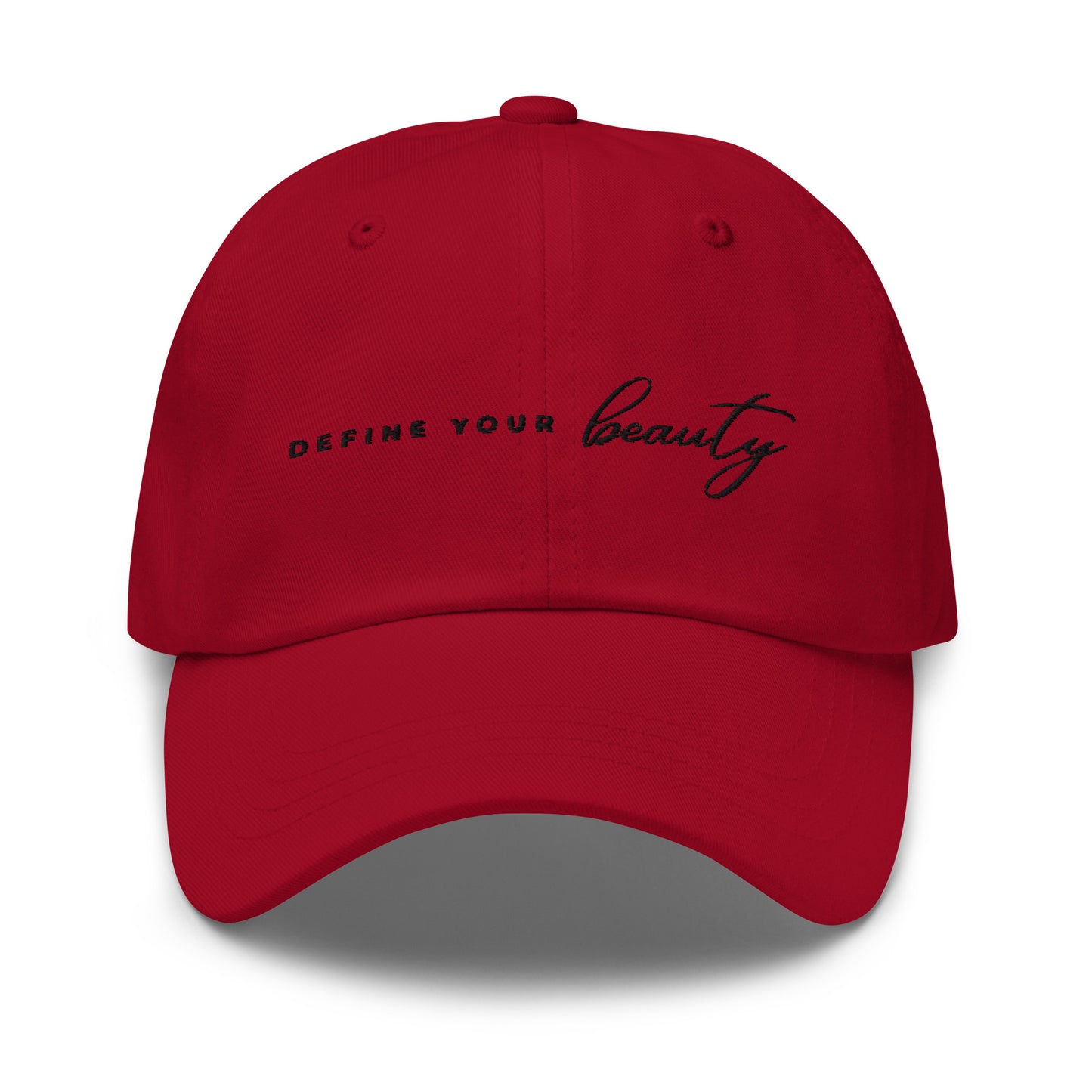 Define Your Beauty Cursive Black Text Dad Hat