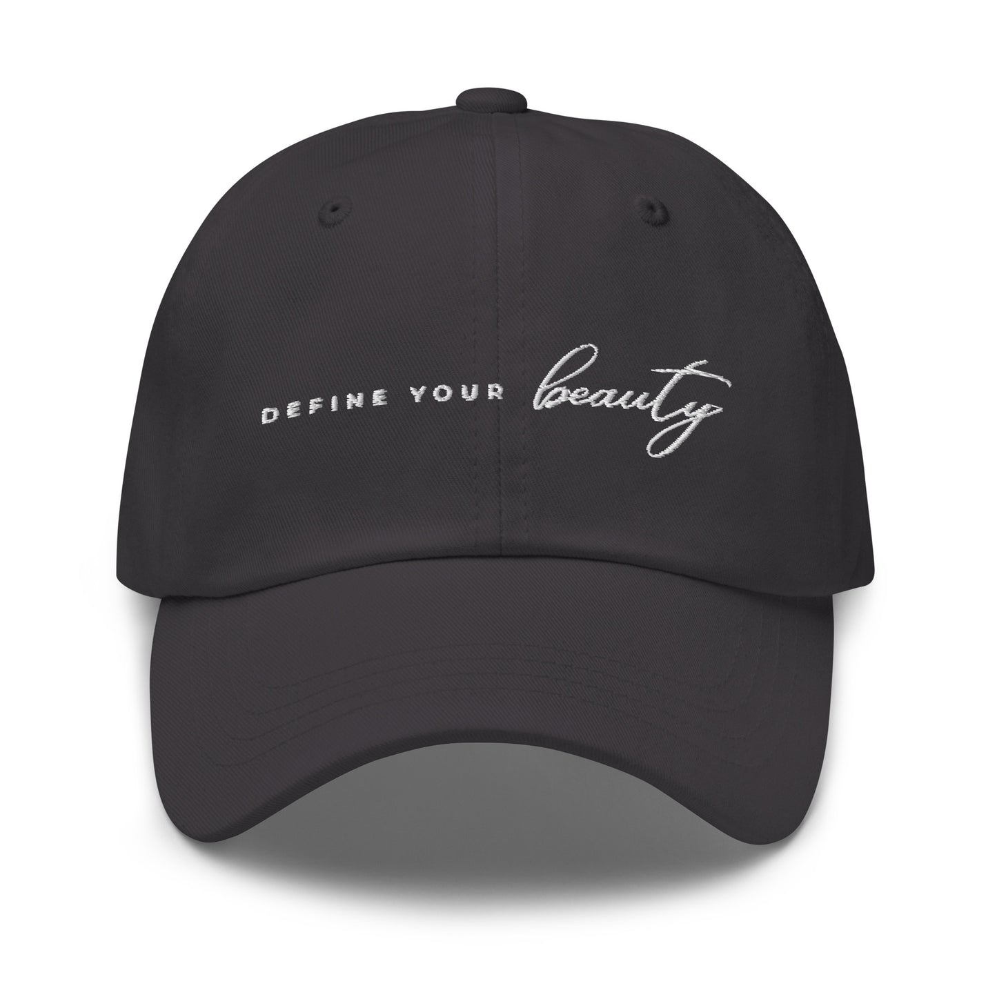 Define Your Beauty White Cursive Text Dad Hat