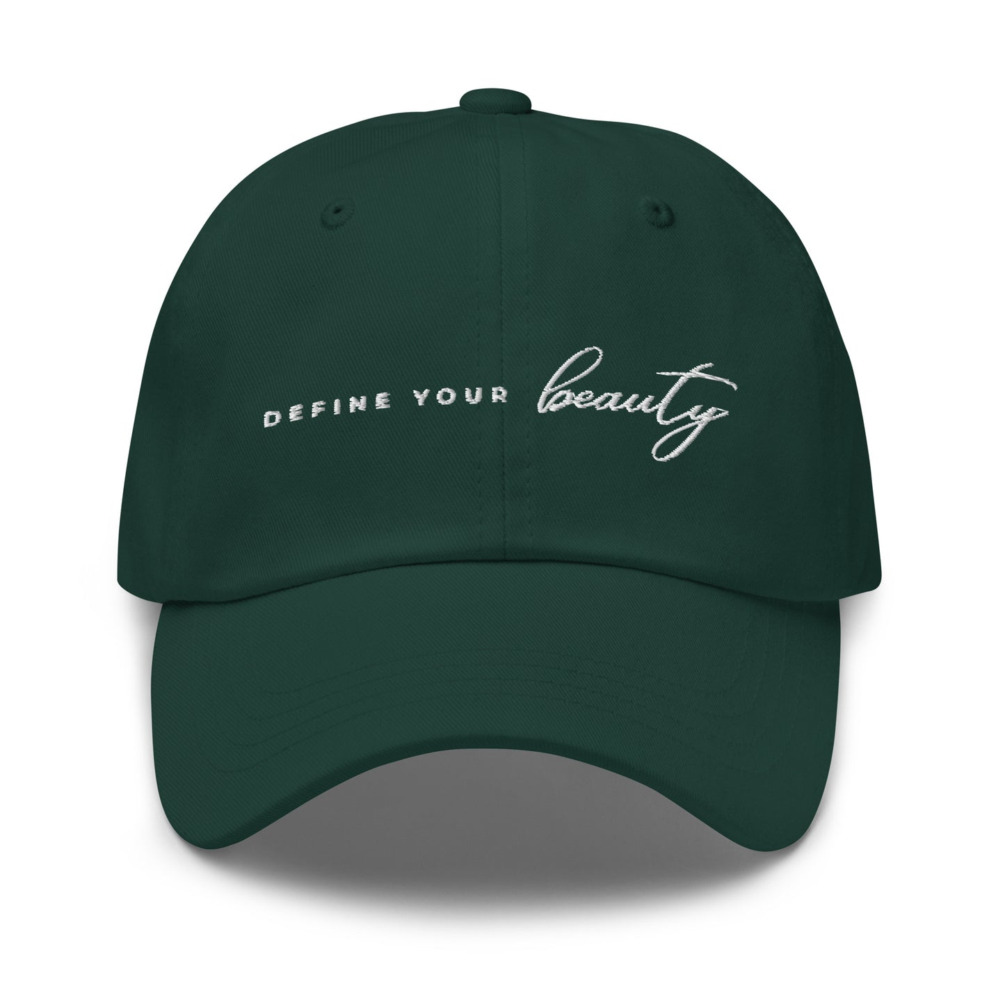 Define Your Beauty White Cursive Text Dad Hat