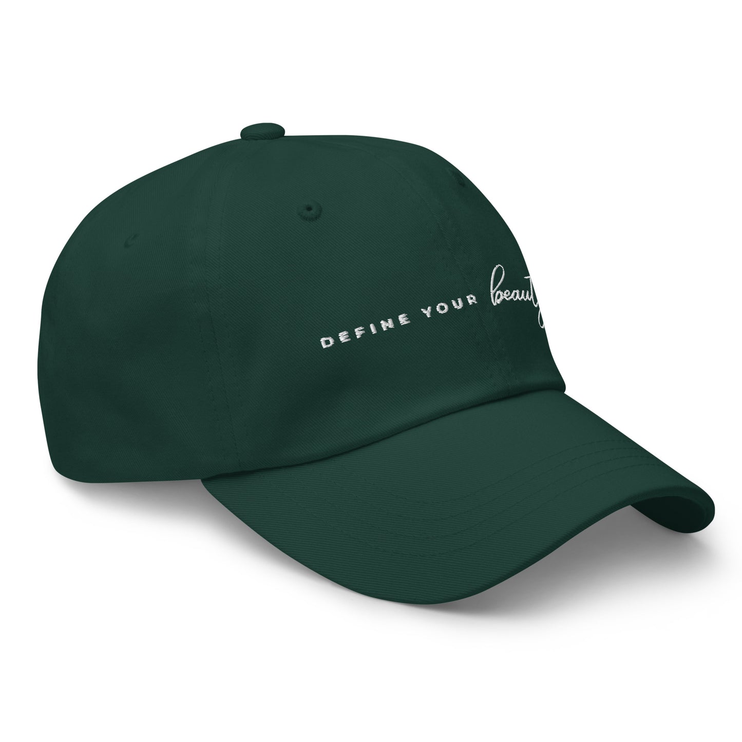Define Your Beauty White Cursive Text Dad Hat