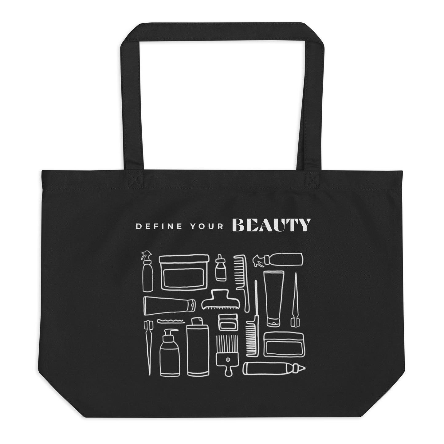 Define Your Beauty Black Large Tote Bag