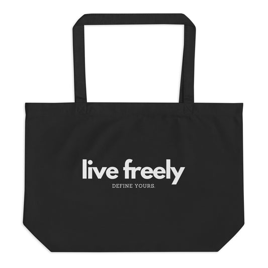 Live Freely Large Black Tote Bag